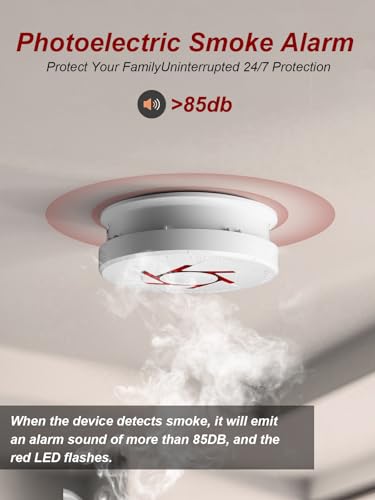 9V Battery Photoelectric Smoke Alarm With 10 Years Life Smoke Detector with Test Button 5 year battery 2 Pack
