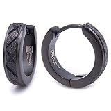 Stainless Steel Mens Hoop Earrings Cross Stripe Whole Black Bevel Edge 16mm
