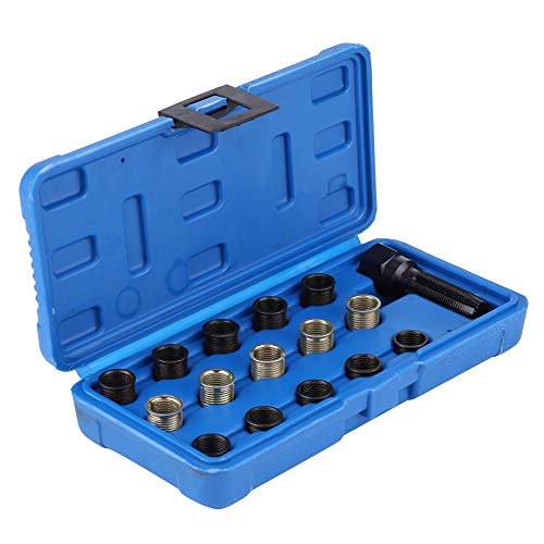 Qiilu 16 PCS Spark Plug Repair Kit 14mm x 1.25, M16 Screw Tap and Screw Thread Repair Tool Set for Automotive Engine Repair, Craftsman Spark Plug Gap Puller Tool with Case