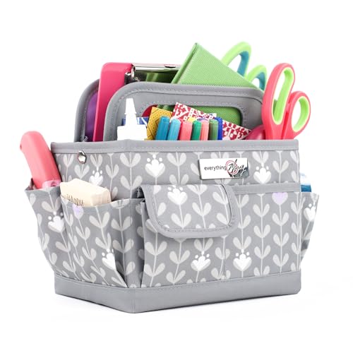 Everything Mary Desktop Tote Organizer – Purple & Grey Floral Craft Caddy – Storage Bag for Art Supplies, Sewing, Scrapbooking & DIY Tools – Portable Craft Organization