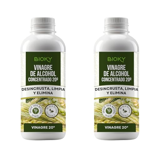 Bioky® Vinagre Concentrado al 20% - 2L – Origen Natural de Alcohol de Cereal – Sin Residuo - Acción Limpiador Profundo - Elimina Moho y Hongos (2L)