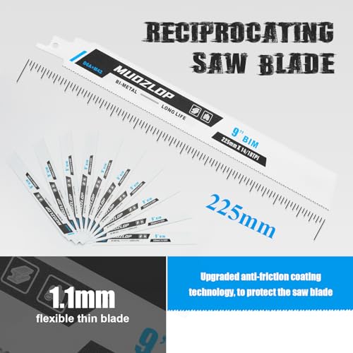 Image of 10 Pack 9 inch Reciprocating Saw Blades Set, 14 /18TPI High Carbon Saw Blades, Metal Saw Blades with Organizer Case (10, 14 /18TPI /9 inch)