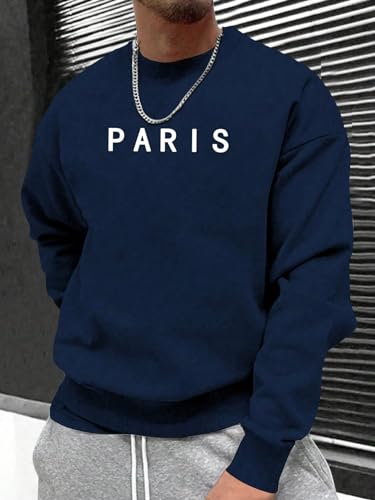 WDIRARA Men's Letter Graphic Print Round Neck Long Sleeve Sweatshirt Thermal Pullovers3