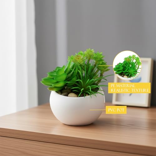 Image of KARP Artificial Potted Plants, 12Cm Height Mini Faux Succulent Flowers with White PVC Pots Home Decor, Artificial Ornamental Plant for Living Room, Office Desk & Bathroom, Decorative