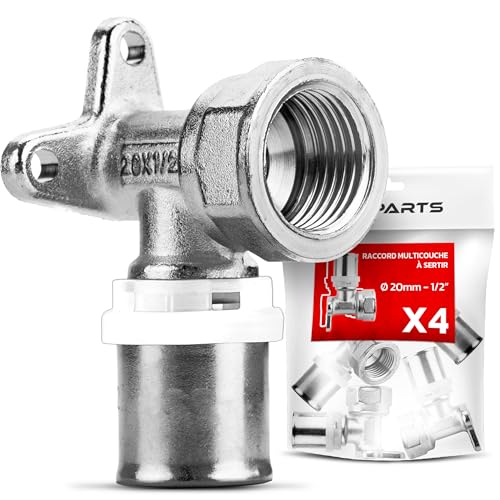 BOOPARTS – 4 Consoles Murales à Sertir Ø20–1/2 (15/21) Contour TH : Raccords Femelles en Laiton pour Tuyaux Multicouches | Sorties Murales Fiables et Étanches