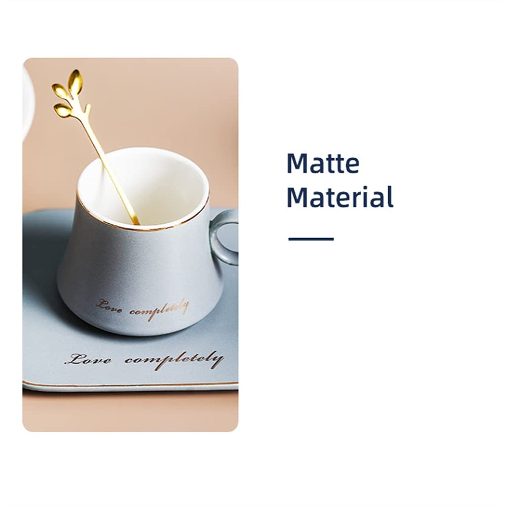 Juego de Tazas de té Juego de Tazas de té con platillo, Taza y Cuchara con Soporte de Metal Tazas de café de cerámica para café Moka Juego de Tazas de café(White+Pink-4 pcs)
