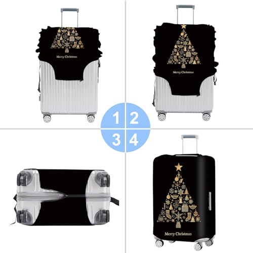 Image of Christmas Tree Luggage Cover for Suitcase 20-22 Inch - Black and Gold Holiday Travel Suitcase Protector - Stretch Washable Anti-Scratch Luggage Sleeve with Merry Christmas Design,S