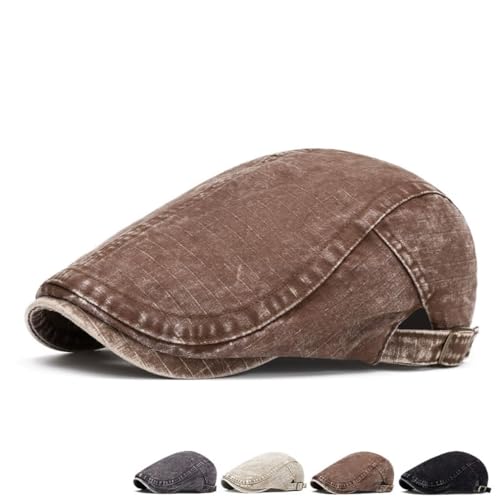 Image of Quanhaigou Unisex Denim Newsboy Hats Flat Ivy Gatsby Cabbie Driving Berets Hat Cotton Dad Cap for Men Women