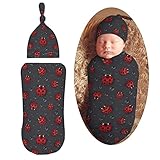Muishi Ladybug Rain Newborn Swaddle Blankets Hat Sets Soft Baby Receiving Blanket Swaddle Sack for Baby Shower Infant Boy Girl Gift