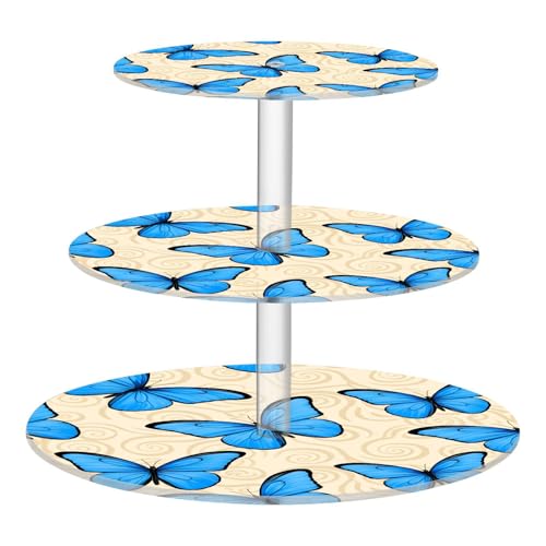 Nander 3 Tier Cupcake Stand,Blue Butterfly Large Cupcake Tower Display, Round Cupcake Holder, Acrylic Dessert Stand, Pastry Display Tree for Party, Wedding, Baby Shower