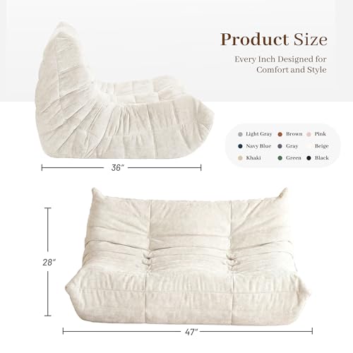 Image of Bean Bag Chair, 2 Seater Lazy Bean Bag Sofa Memory Foam Couch, Giant Bean Bag Chairs for Adults, Loveseat Fireside Chair for Living Room, Bedroom, Office(Beige)