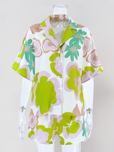 Image of GRECIILOOKS Co-ord Set for Women Stylish | Women Co-Ord Pajama Set | Stylish Night Dress & Beach Outfit | 2 Piece Printed Shirt & Shorts Loungewear | Comfortable Pajama Sets for Womens