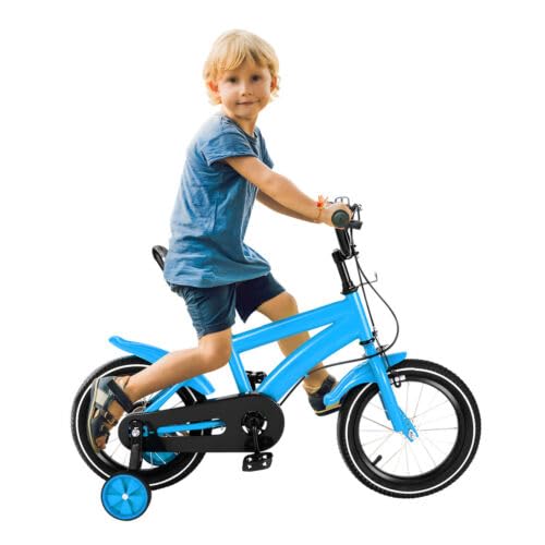 SOLOCJNL Bicicleta para niños, 14 Pulgadas para niños a Partir de 3 – 6 años, Bicicleta para niños de Altura Ajustable con Ruedas estabilizadoras y de Doble Freno Delantero