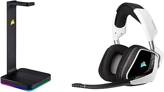 Corsair CA-9011167-NA Gaming ST100 RGB Premium Headset Stand with 7.1 Surround Sound, Black, 3.5mm & Gaming Void RGB Elite Wireless Premium Gaming Headset with 7.1 Surround Sound, White