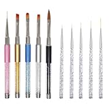Kit Pinceaux Nail Art 10 Pièces, Pinceau Ongle Gel Professionnel, Set Liner Détail et Brosse Plate pour Manucure Maison Salon, Outil Dessin Peinture Vernis Semi Permanent Débutant