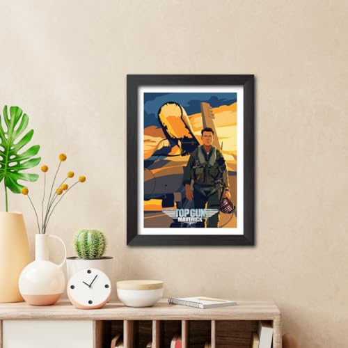 Image of TenorArts Top Gun Maverick Poster Hollywood Movie Posters Vector Art Photo Frame Painting With Dark Wooden Texture (12inches x 9inches)