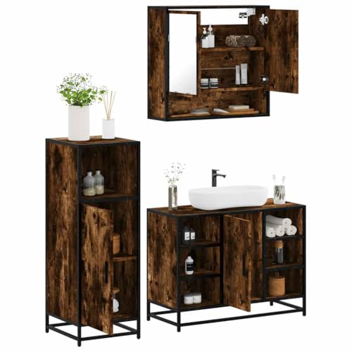 Muebles de baño marrón roble de 3 piezas | Conjunto de mobiliario 3301002 3
