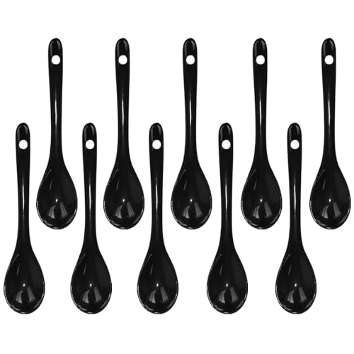 Yuauy 10 pcs Porcelain Egg Spoons Ceramic Spoons 4.7 inch Coffee Dessert Yogurt Tea Milky Tea Black