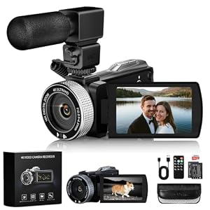 4K Camcorder Video Camera with IR Night Vision, 64MP Vlogging Camera for YouTube with External Mic, 18X Zoom & 3.0” Flip Touchscreen, Includes 2 Batteries, 64GB Card & Remote Control