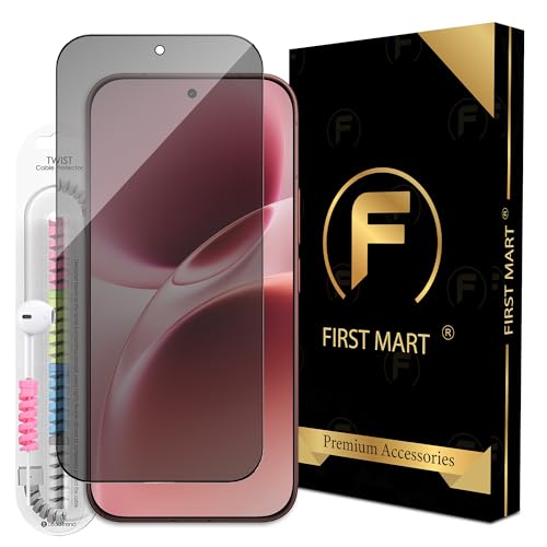 Image of FIRST MART Militry Grade Privacy Tempered Glass for Vivo V70 Elite 5G (6.8 Inch) Edge to Edge Screen Coverage with Easy Installation kit & Cable Protector | Anti-Spy Protection