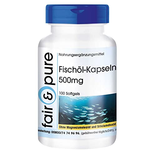 Fair & Pure® - Fischöl-Kapseln 500mg - 100 Softgels - hoher Anteil an Omega-3-Fettsäuren EPA und DHA - leicht schluckbar