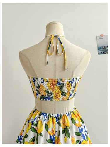 Image of Floerns Women's Floral Halter Neck Vacation Dress Sleeveless Cut Out Boho Cami Dress