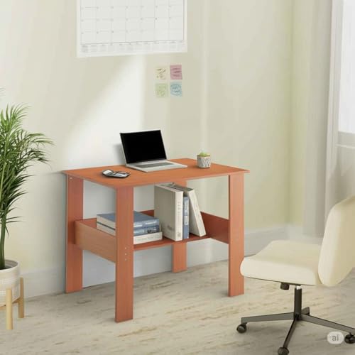 Amazon Brand - Solimo Engineered Wood Computer Desk with One Tier Shelves Laptop Study Table for Office Home Workstation Writing Modern Desk |Brown