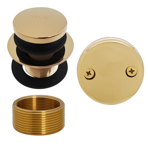 Westbrass D93K-01 Universal Fine or Coarse Thread Replacement Bathtub Tip-Toe Drain Plug with 2-Hole Faceplate, Polished Brass