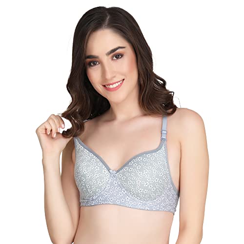 Image of Women Printed Padded Bra - Made of Pure Cotton Full Coverage Non Wired Seamless Pushup Soft Cup for T-Shirt Saree Dress and for Everyday
