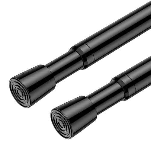 Image of AIZESI 2 Pack Adjustable Tension Curtain Rod 32 to 58 inch, Curtain Rods No Drilling Expandable Spring Loaded Curtain Rods for Windows Doors, Black