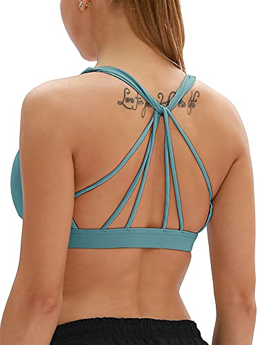 Image of icyzone Women's Padded Strappy Workout Running Sports Bras Medium Impact