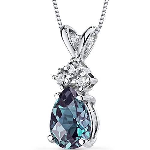 Peora Created Alexandrite with Genuine Diamonds Pendant in 14 Karat White Gold, Dainty Teardrop Solitaire, Pear Shape, 7x5mm, 1 Carat total Peora Created Alexandrite with Genuine Diamonds Pendant in 14 Karat White Gold, Dainty Teardrop Solitaire, Pear Shape, 7x5mm, 1 Carat total