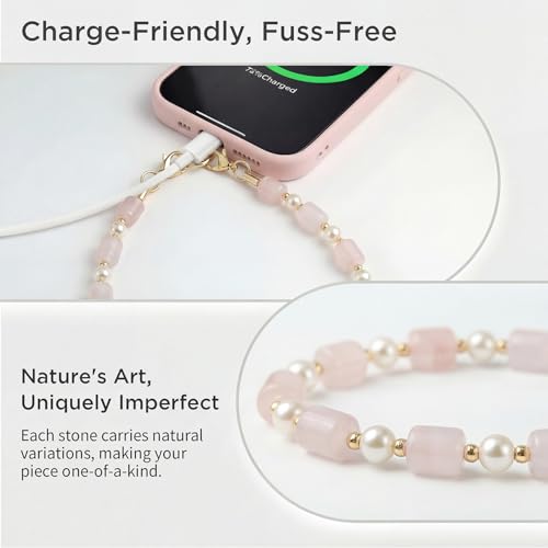 Image of POSADINA Natural Stone Phone Charm, Beaded Healing Phone Wrist Strap, Handmade Cellphone Chain Lanyard with Tether Tab