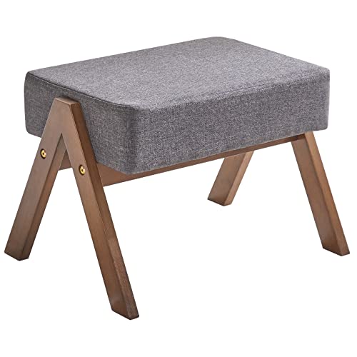 YMYNY Taburete Otomana, Taburete Bajo, Taburete de Sofá de Madera, Moderno Tipo A Reposapiés, para Sala de Estar, Dormitorio, 40 x 28 x 30CM Gris Oscuro HBD022G