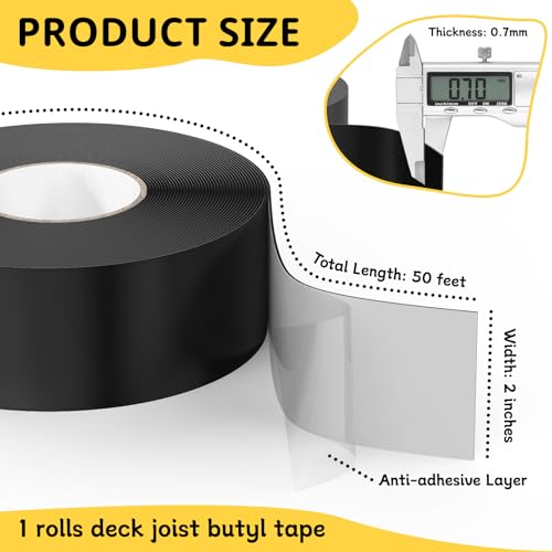 Image of Joist Tape for Decking 2 inch x 50', 1 Rolls Weatherproof Butyl Sealant Tape - Waterproof and Anti-Corrosion for Extend Deck Life for Wood Joists Beams Roof Rv