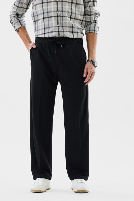 Image of SNITCH Men Trousers Casual Wear | Relaxed Fit, Drawstring Closure, Plain Pattern | Cotton Blend, Full Length, Streetwear Style