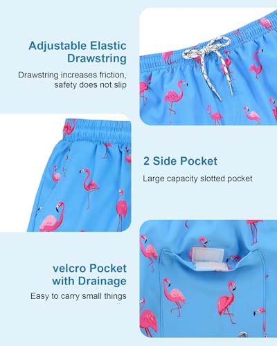 American Trends Men's Swimsuits Mens Swim Trunks with Compression Liner Summer Beachwear Bathing Suit for Men XX-Large A Sky Blue Flamingo