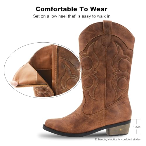 LseLom Girls Cowboy Boots Cowgirl Fashion Ankle Western Boots Boys Boots with Walking Heel Little Kid Big Kid4