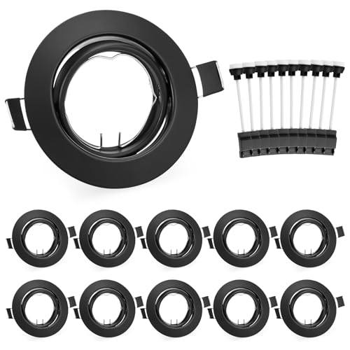 Leselux Marco Foco Empotrable Negro, 10x Marco Empotrado Ojos de Buey Incl. GU10 Zócalo, Agujero 68-80mm, Ángulo Rotable 60°, Focos LED Interior Techo Para Lámparas De Led O Halógena, Sin Bombilla
