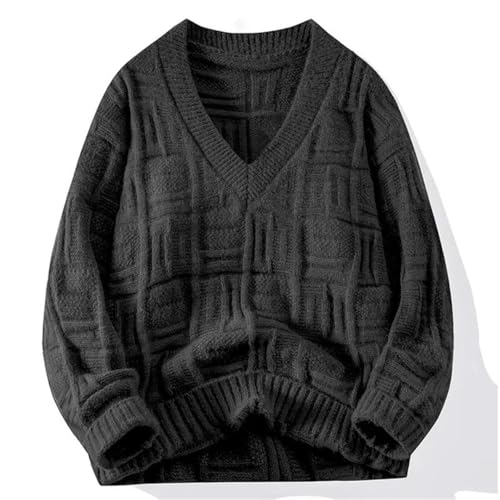 Men's Solid Color V-Neck Long-Sleeved Sweater, Warm and Comfortable Pullover Sweater2
