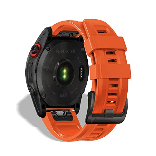 KeeFos 26mm QuickFit Bracelet Compatible avec Garmin Fenix 7X/Fenix 6X/Fenix 6X Pro/Fenix 5X/Fenix 5X Plus, Bracelet de Sport en Silicone Souple pour Garmin Fenix 3/Fenix 3 HR (Orange)