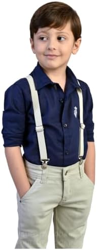 Conjunto Social Manga Longa Azul Marinho Calça Infantil Bege Masc...