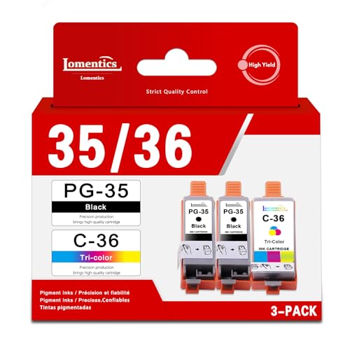 Image of LOMENTICS PGI-35 /CLI-36 Value Pack Ink Cartridge (2 Black, 1 Color, 3-Pack) Lometic Compatible Replacement for Canon 35 36 Ink to Work with PIXMA iP100 iP110 TR150 Printer
