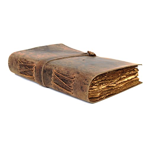 Handmade Vintage Leather Journal for Men & Women &ndash; Refillable Travel Diary, Antique Deckle Edge...