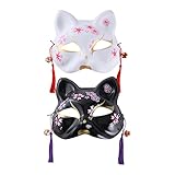 Didiseaon 2pcs Kitsune Fox Masks: Plastic Hand Painted Half Face Cosplay Masks Cat Animal Facemasks Japanese Party Assecories For Halloween Masquerade Drama Costume
