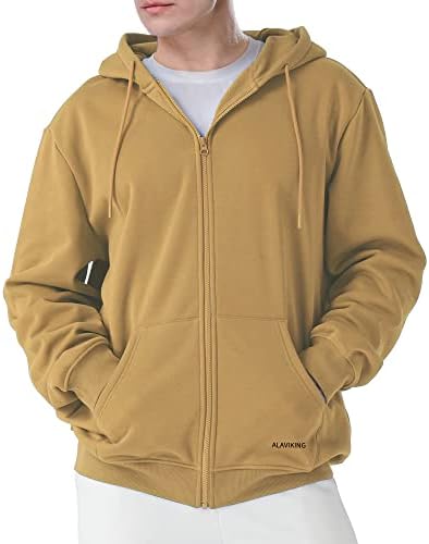 ALAVIKING Mens Zip up Hoodie Antistatic Fabric Hooded Sweatshirt with Pockets Athletic Fleece Hoodies for Men Size S-3XL (Khaki-s)