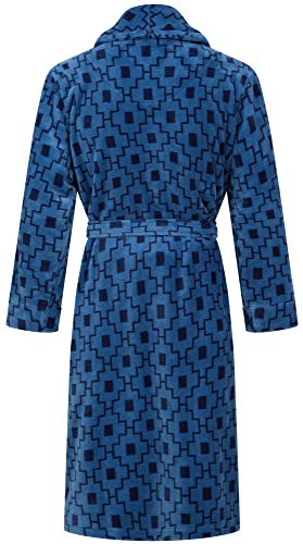 John Christian Men's Fleece Robe, Blue Geometric Pattern2