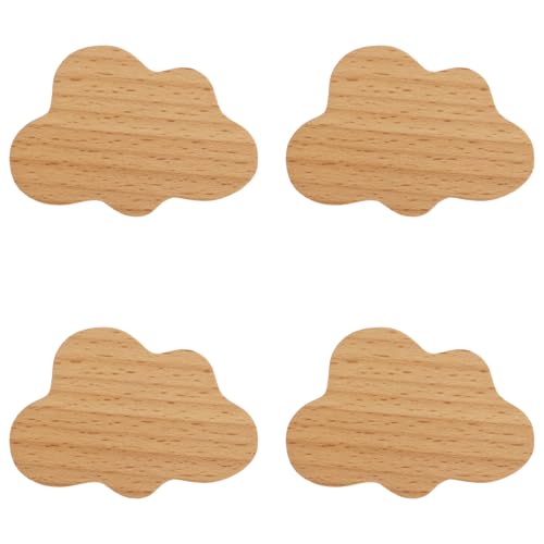 MOROBOR 4PCS Cloud Shaped Wooden Knobs Single Hole Beech Wood Handles Wood Cupboard Cabinet Handles Knobs for Chest of Drawers with Screws& Expansion Tube