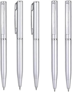 5 Pcs Silver Small Pens Mini, Retractable Ballpoint, Writing Pen Short Pens Stainless Steel Point Pen with Copper Fittings Ballpoint Pen Small Personalized for Pockets Business