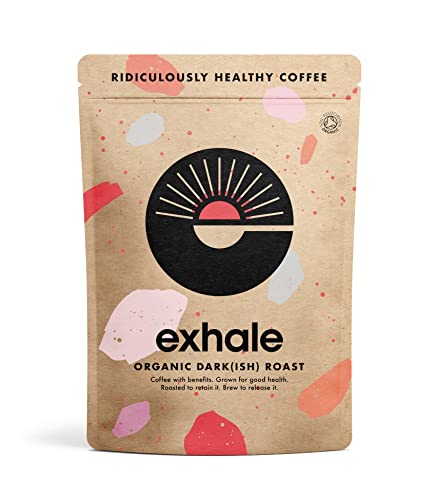EXHALE Organic Ground Coffee - 450G PACK - Mycotoxin Free Single Origin and 100% Arabica Beans. For Cafetiere, Filter or AeroPress (Dark Roast)